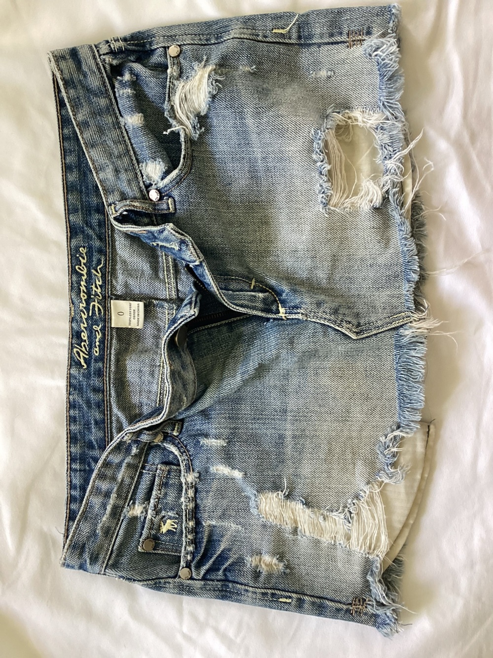 Abercrombie & Fitch Light Blue Distressed Denim Mini Skirt